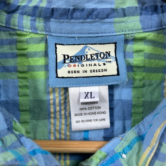 Vintage Pendleton Blue and Green Plaid Seersucker Long SleeveShirt. Size XL - Picture 4 of 8